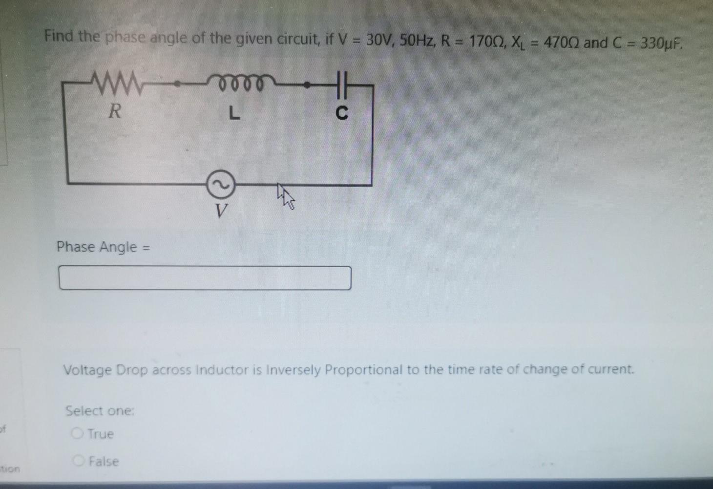 Solved Find the phase angle of the given circuit, if V = | Chegg.com