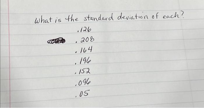 Solved what is the standard deviation of each? .126 . 208 | Chegg.com