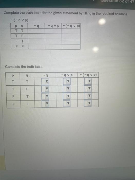 Solved Complete the truth table for the given statement by | Chegg.com