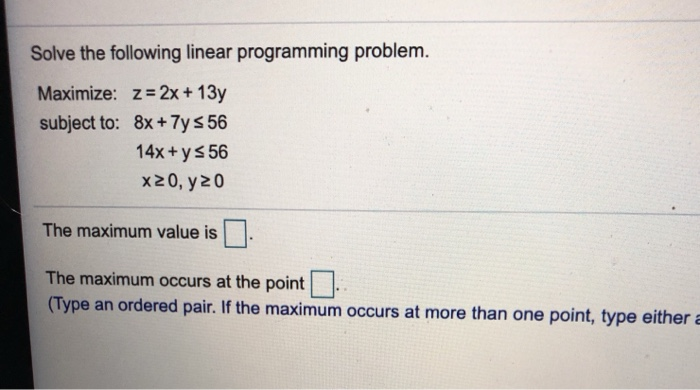 Solved Solve the following linear programming problem. | Chegg.com