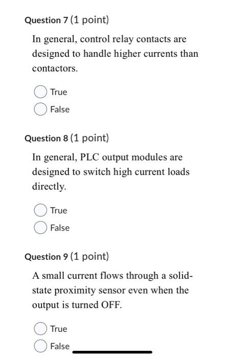 Solved Question 7 (1 point) In general, control relay | Chegg.com