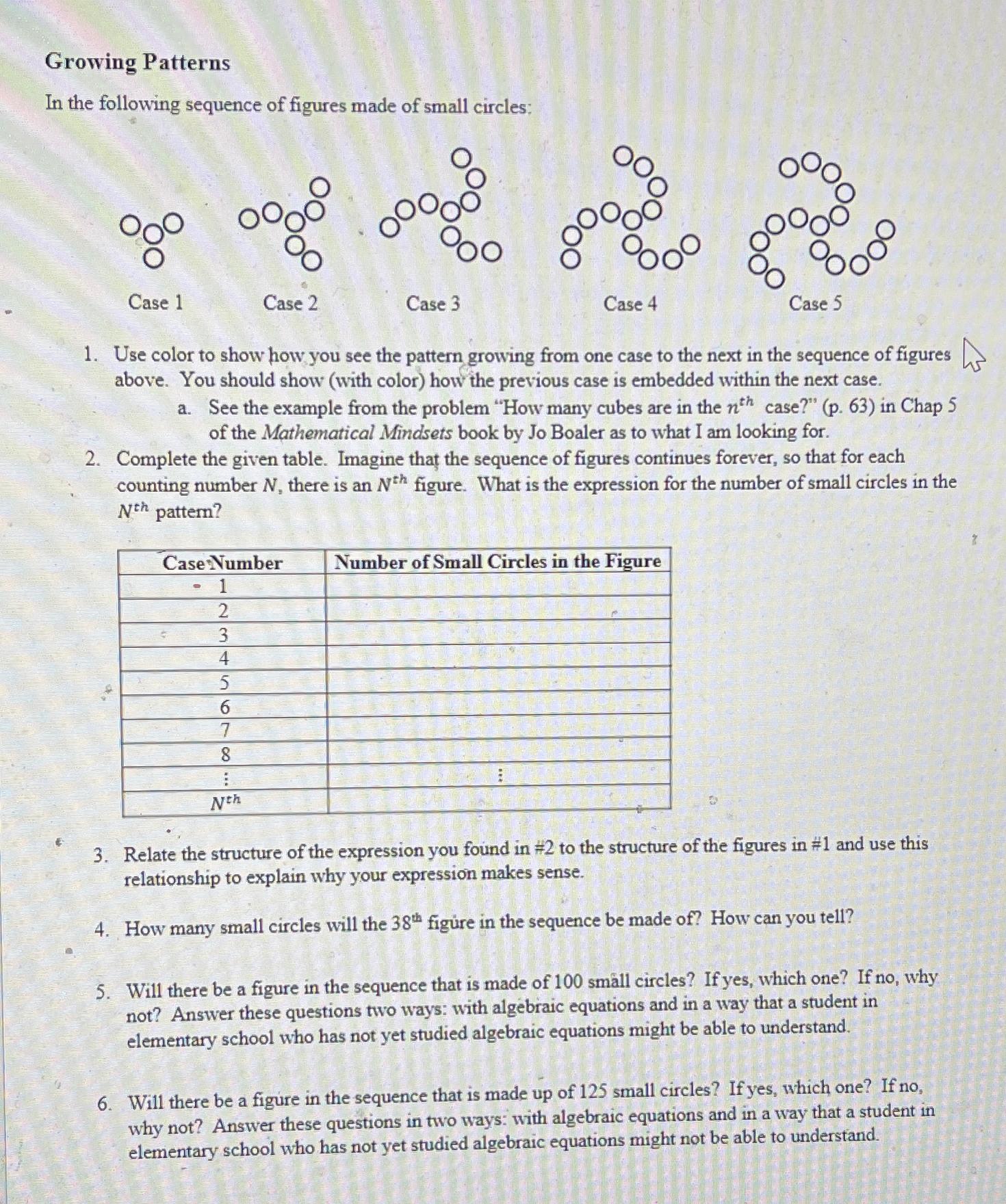 Solved Growing PatternsIn the following sequence of figures | Chegg.com
