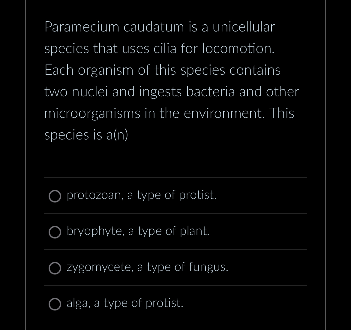 Solved Paramecium caudatum is a unicellularspecies that uses | Chegg.com