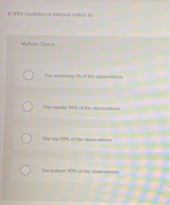Solved A 99% confidence interval refers to Multiple Choice | Chegg.com