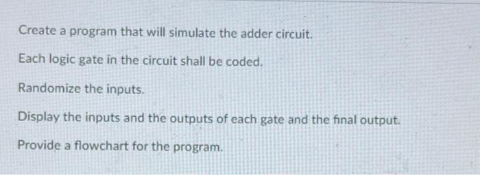 Solved Create a program that will simulate the adder | Chegg.com