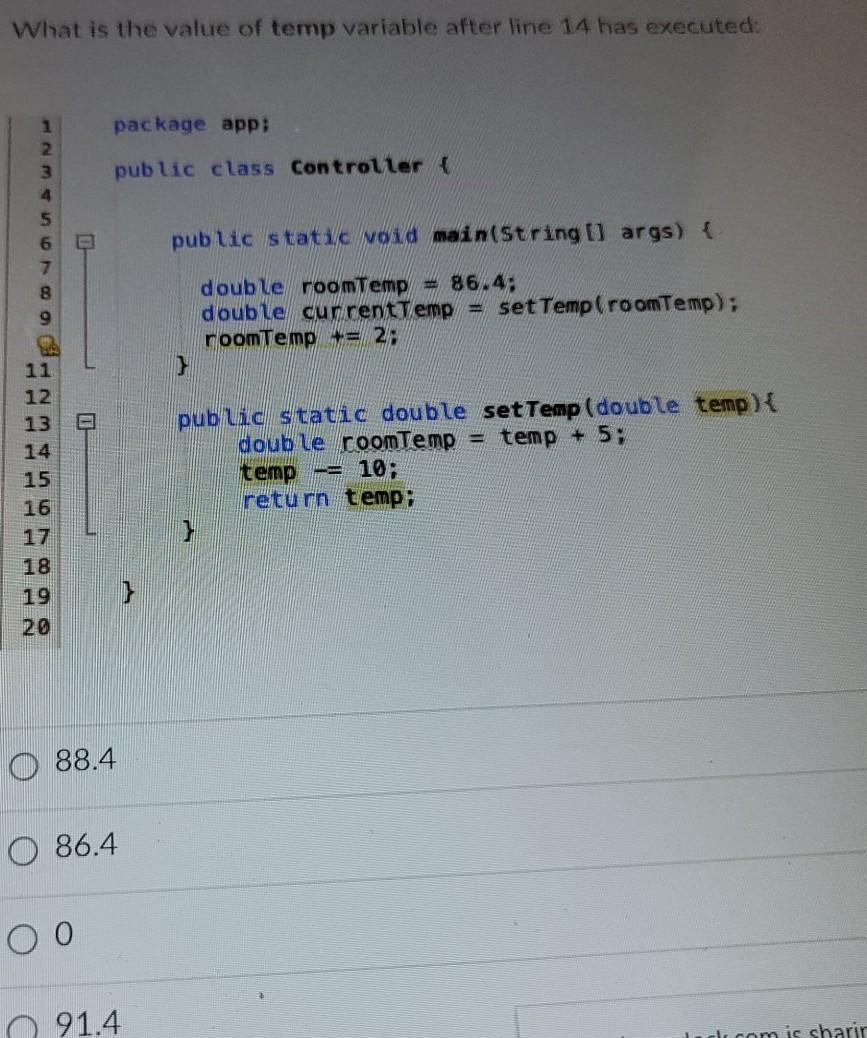 Solved What is the value of temp variable after line 14 has | Chegg.com
