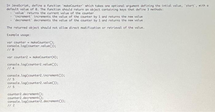 Solved In JavaScript, define a function makeCounter which | Chegg.com