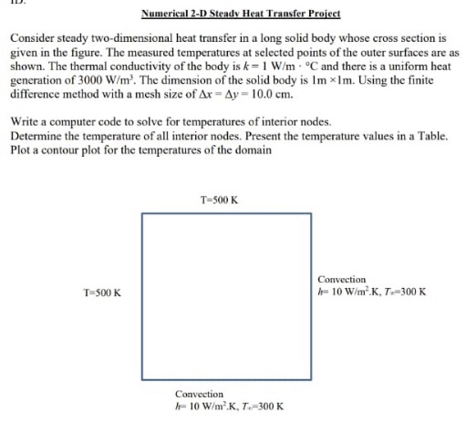 Solved Numerical 2-D Steady Heat Transfer Project Consider | Chegg.com