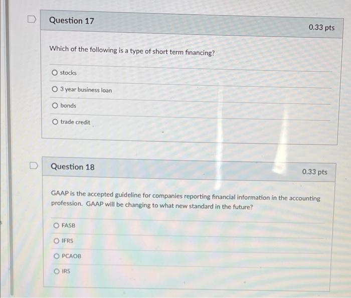 Solved D Question 17 0.33 pts Which of the following is a | Chegg.com