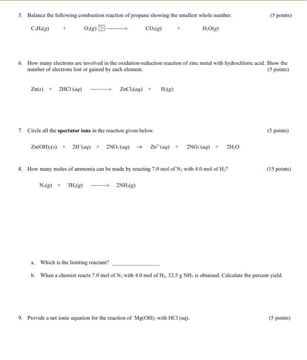 Solved 5. Balance the following combustion reaction of | Chegg.com