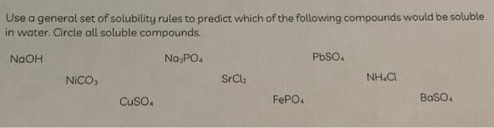Solved Use a general set of solubility rules to predict | Chegg.com