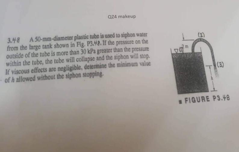 Solved 3.48 A 50mmdiameter plastic tube is used to siphon