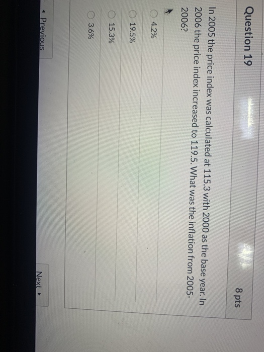 Solved Question 19 8 pts In 2005 the price index was | Chegg.com