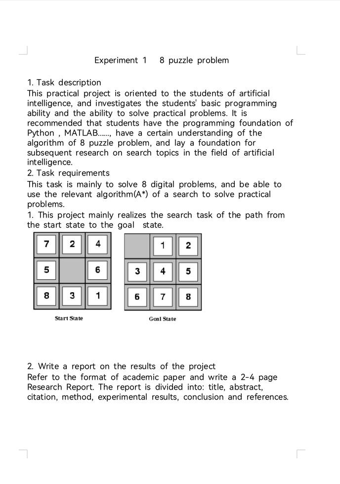 Experiment 1 8 puzzle problem 1. Task description | Chegg.com