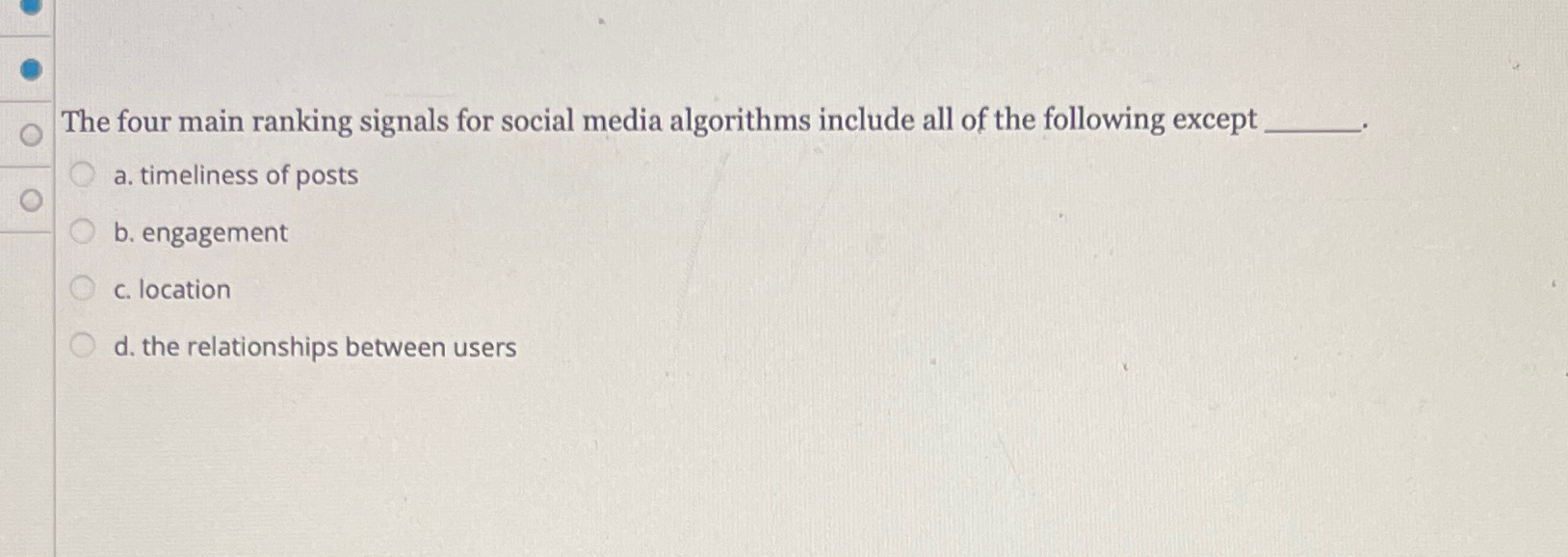 Solved The four main ranking signals for social media | Chegg.com