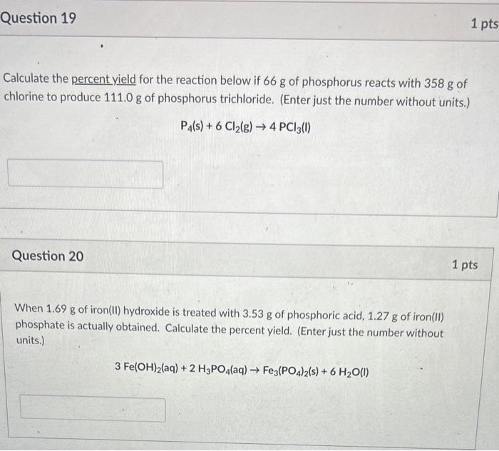 Solved Calculate The Percent Yield For The Reaction Below If | Chegg.com