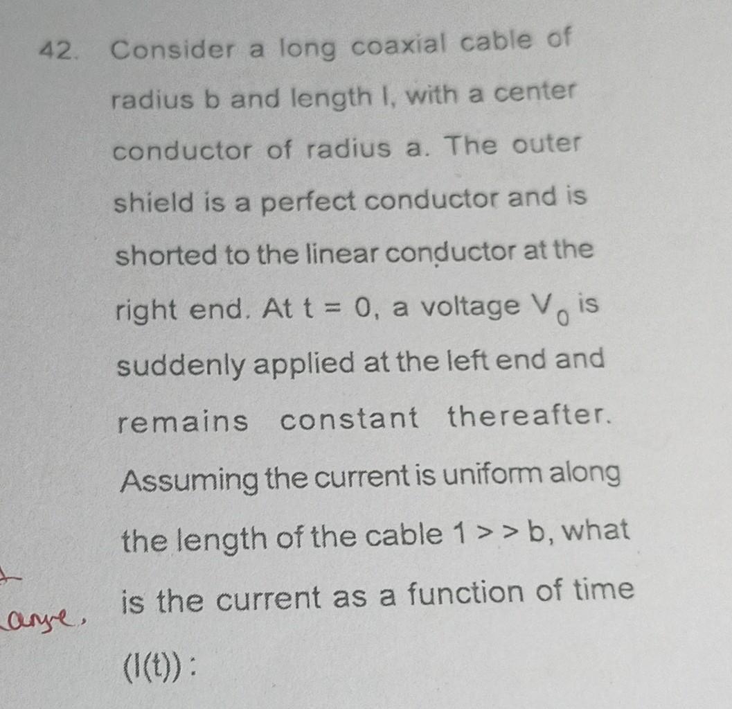 Solved 42. Consider A Long Coaxial Cable Of Radius B And | Chegg.com