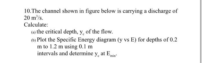 Solved 10.The channel shown in figure below is carrying a | Chegg.com