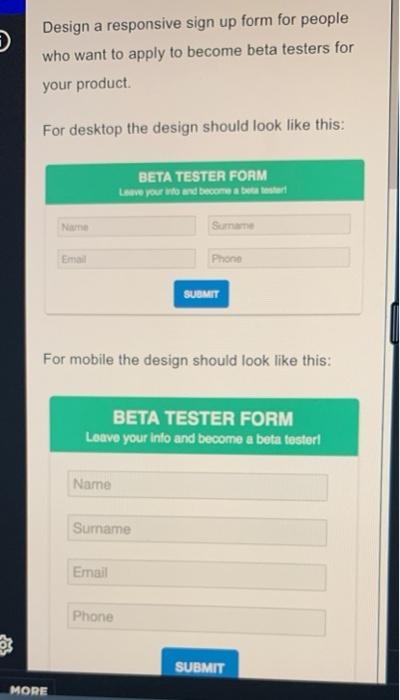 Solved Design a responsive sign up form for people who want | Chegg.com