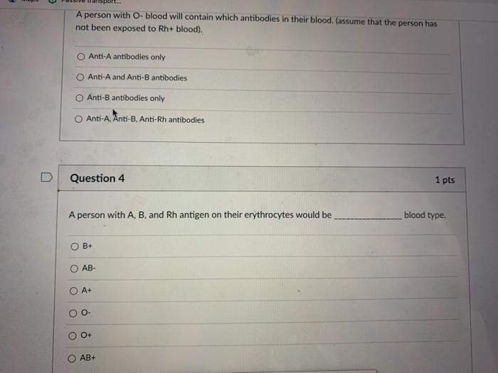 Solved A person with O- blood will contain which antibodies | Chegg.com