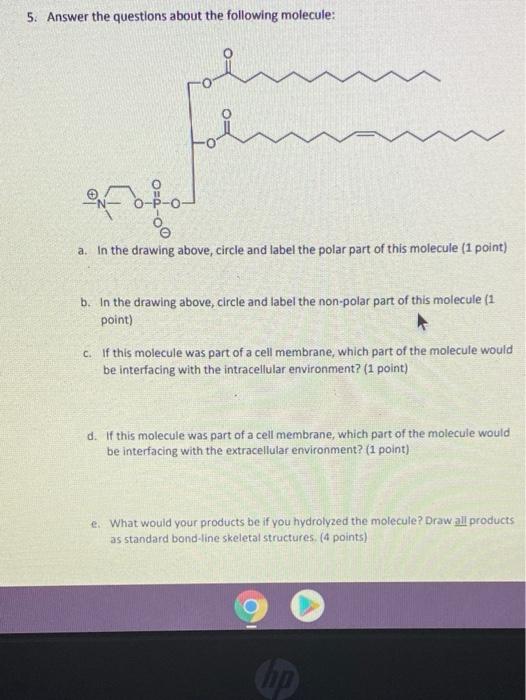 5. Answer the questions about the following molecule: | Chegg.com