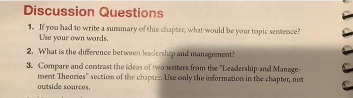 Solved Discussion Questions 1. If you had to write a summary | Chegg.com