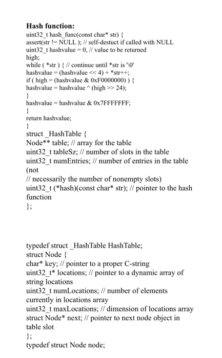 C help!!!!The following is a Hash Table structure in | Chegg.com