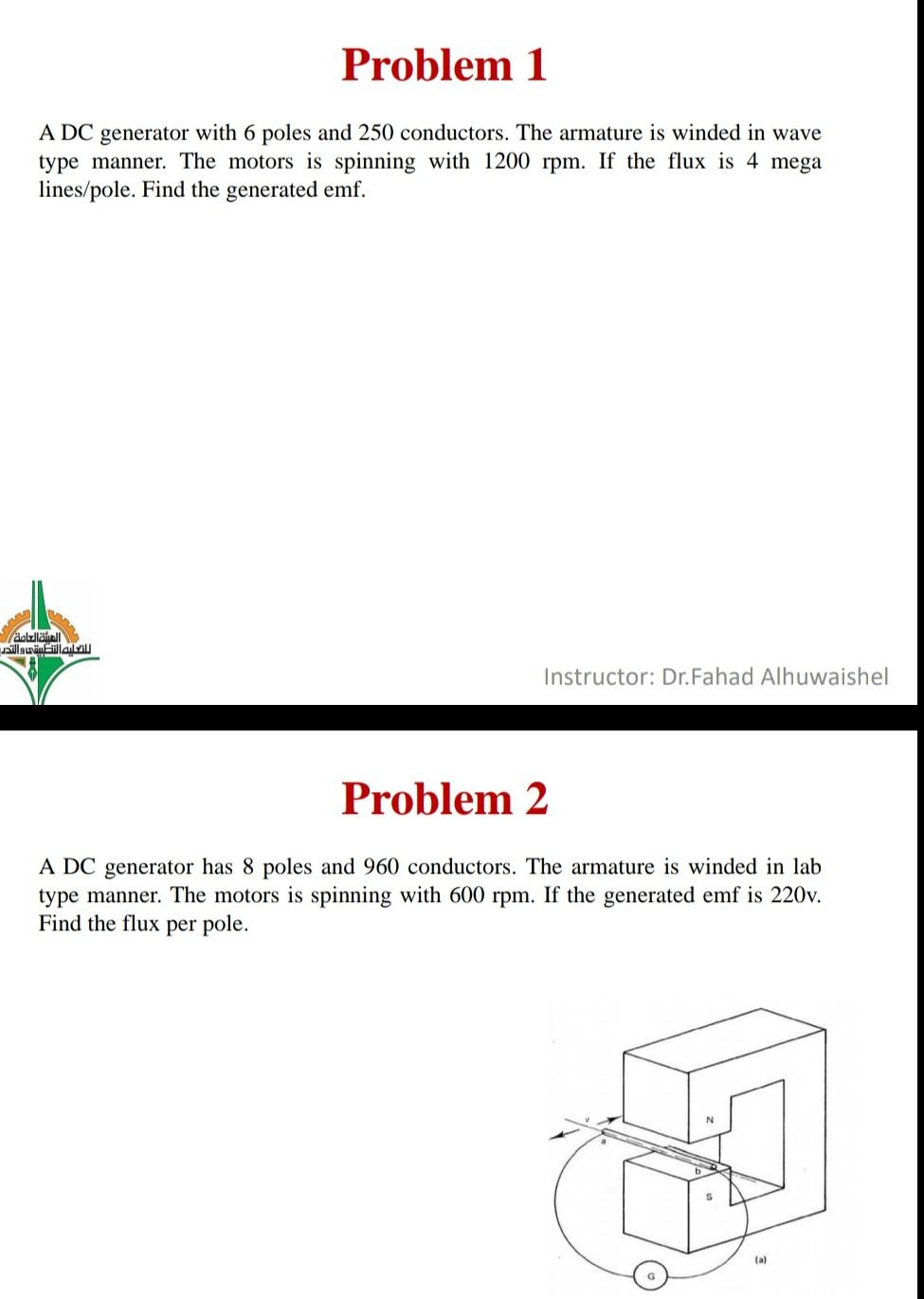 Solved Problem 1 A DC generator with 6 poles and 250 | Chegg.com
