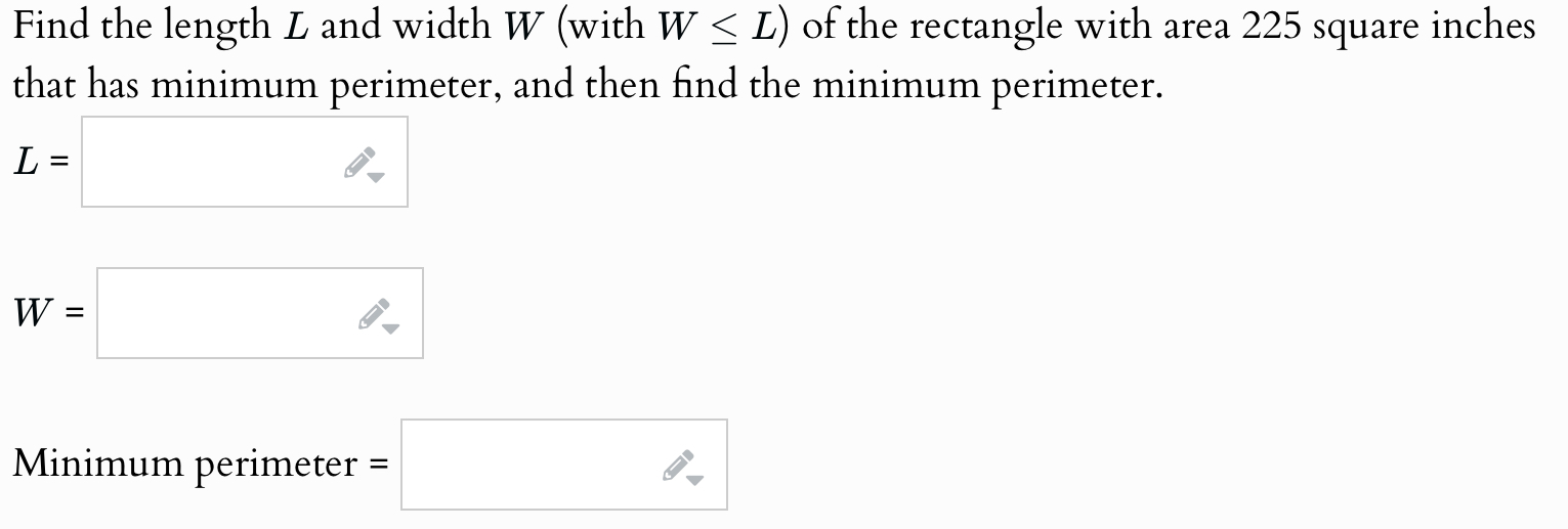 Solved Find the length L ﻿and width W (with W≤L ) ﻿of the | Chegg.com