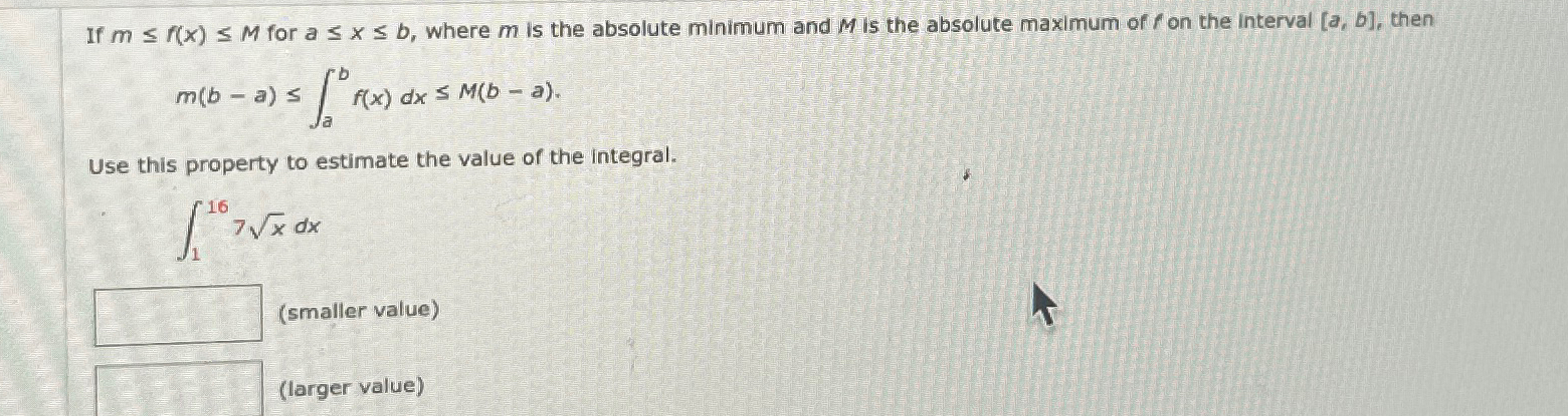 Solved If m≤f(x)≤M ﻿for a≤x≤b, ﻿where m ﻿is the absolute | Chegg.com