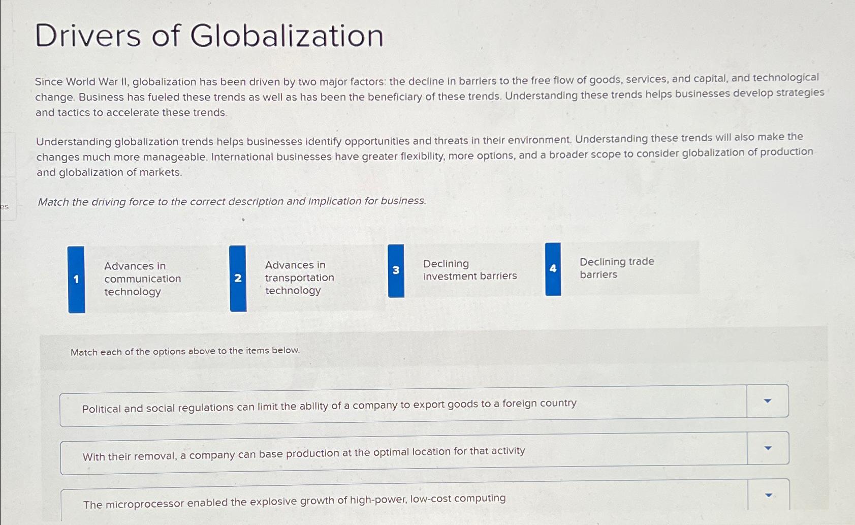 Solved Drivers of Globalization