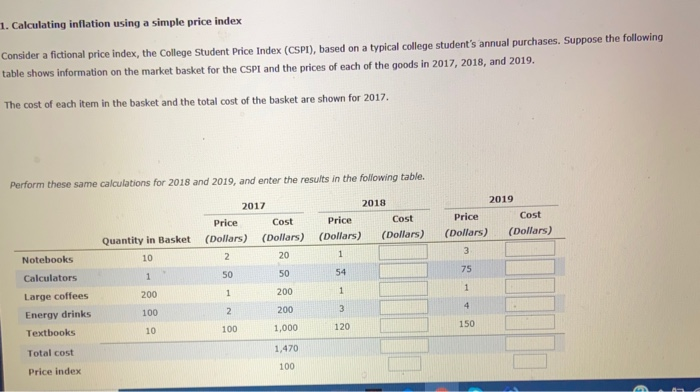 Solved 1. Calculating Inflation Using A Simple Price Index | Chegg.com