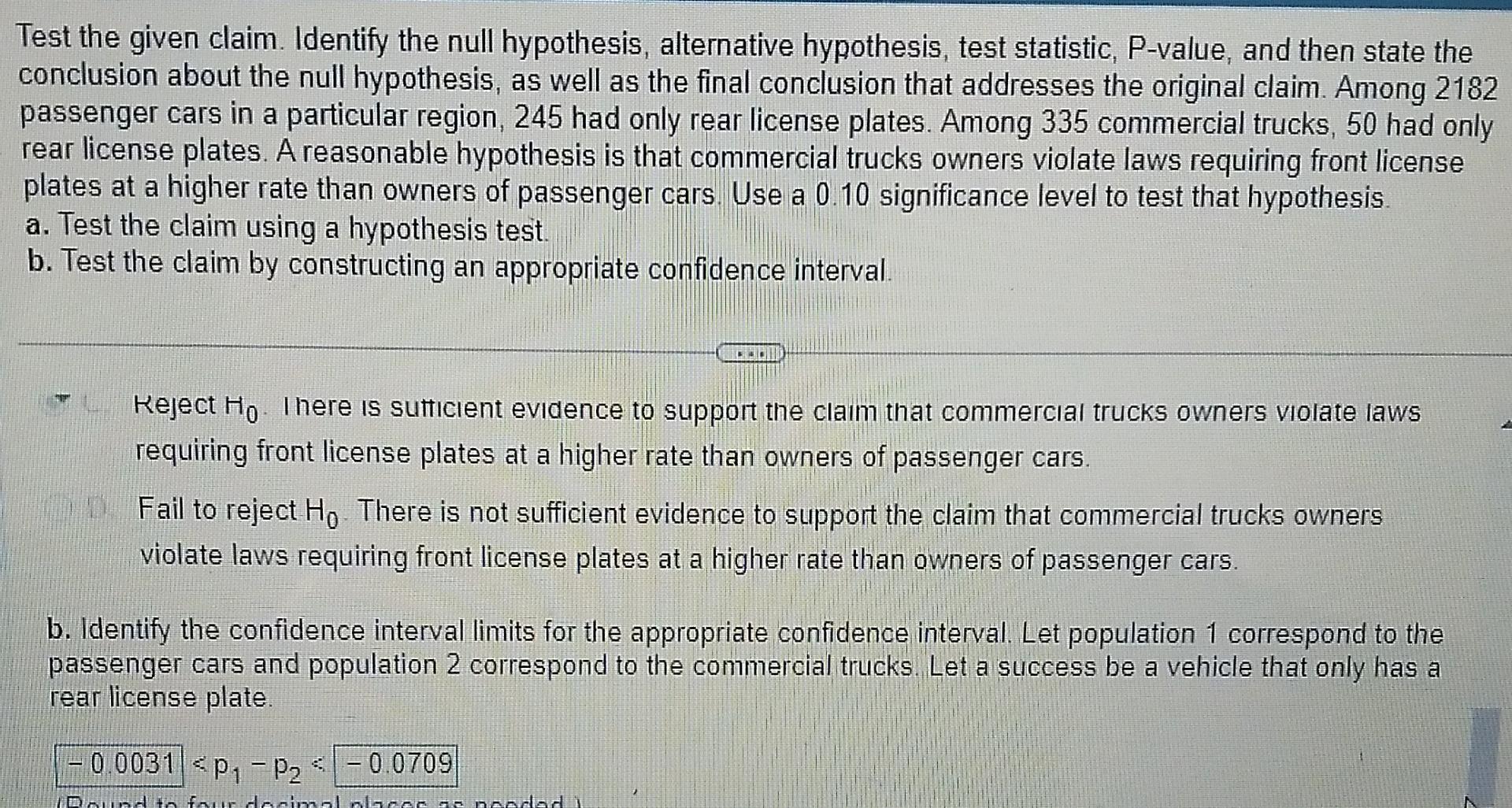 Solved Test the given claim. Identify the null hypothesis, | Chegg.com