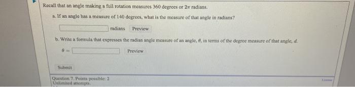 Solved Recall that an angle making a full rotation measures | Chegg.com