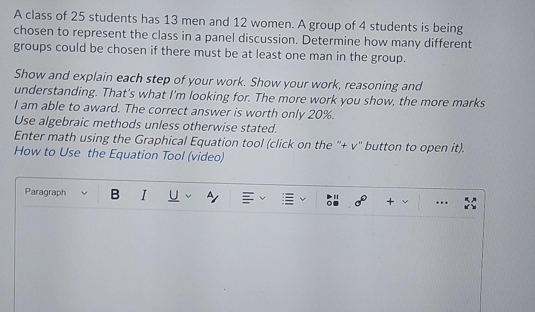 Solved A class of 25 students has 13 men and 12 women. A | Chegg.com