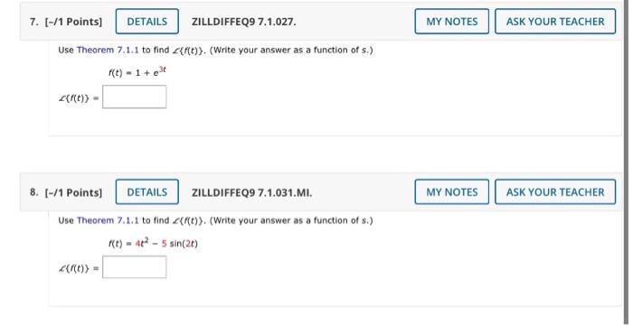 Solved 1 Points] ZILLDIFFEQ9 7.1.027. Use Theorem 7.1.1 to | Chegg.com