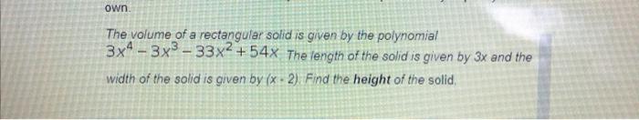 Solved own The volume of a rectangular solid is given by the | Chegg.com