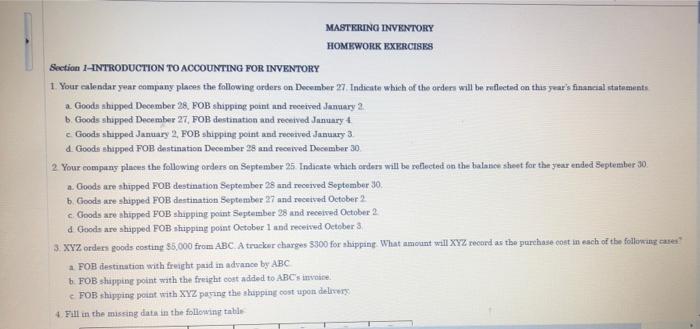 mastering inventory homework exercises