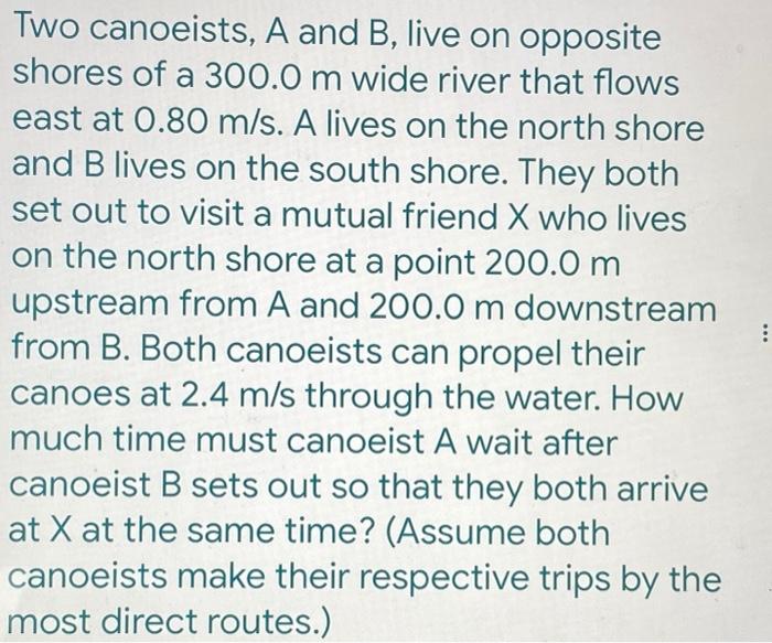 Solved Two Canoeists, A And B, Live On Opposite Shores Of A | Chegg.com