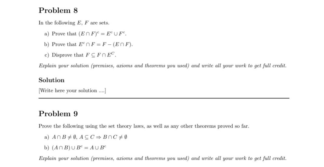 Solved In The Following E,F Are Sets. A) Prove That | Chegg.com