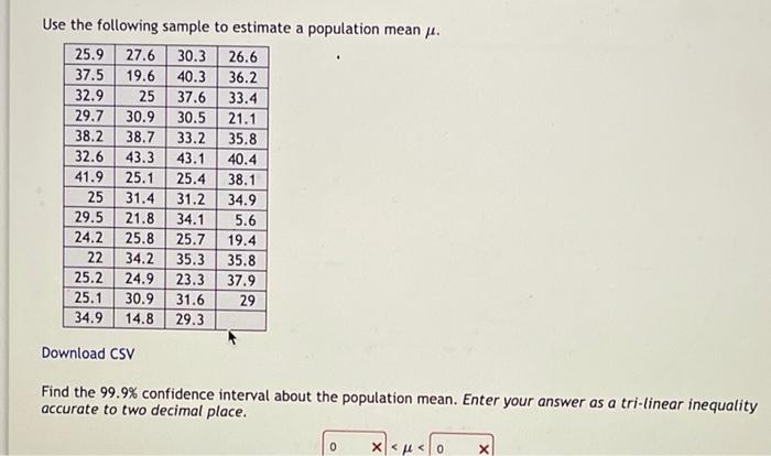 Solved Use the following sample to estimate a population | Chegg.com