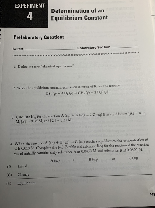 Solved EXPERIMENT 4 Determination Of An Equilibrium Constant | Chegg.com