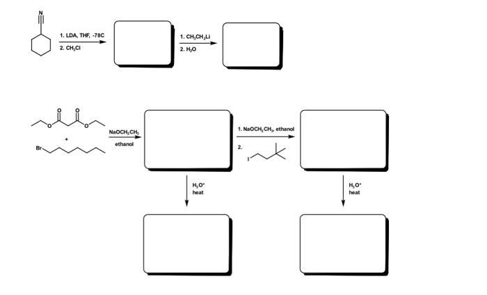 1. LDA, THF, -78C 1. CH.CH, 2. HO 2. CHCI un NaOCH.CH 1. NaOCH.CH, ethanol ethanol HO heat HO heat