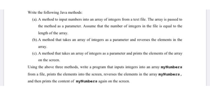 Solved Write the following Java methods: (a). A method to | Chegg.com