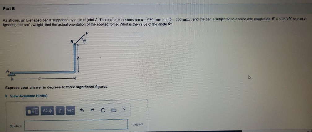 Solved Part B As Shown, An L-shaped Bar Is Supported By A | Chegg.com