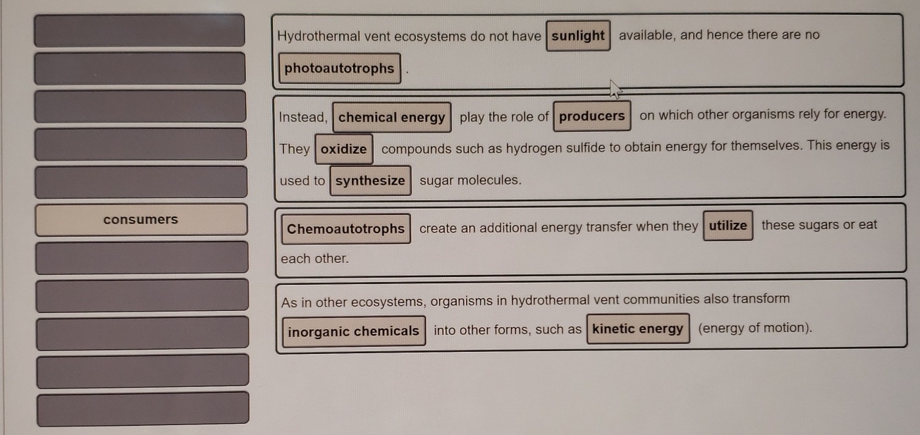 Solved consumers Hydrothermal vent ecosystems do not Biology Diagrams