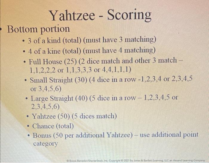 Solved I am needing to code a game of Yahtzee in Python. I