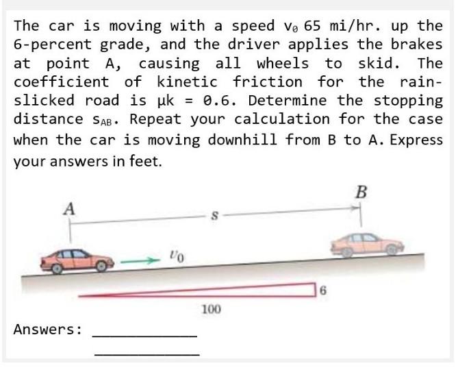 Solved The Car Is Moving With A Speed Ve 65 Mi/hr. Up The | Chegg.com