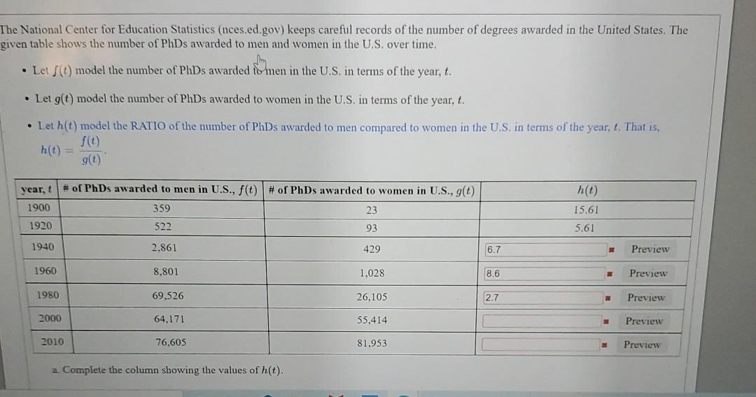 Solved The National Center for Education Statistics | Chegg.com