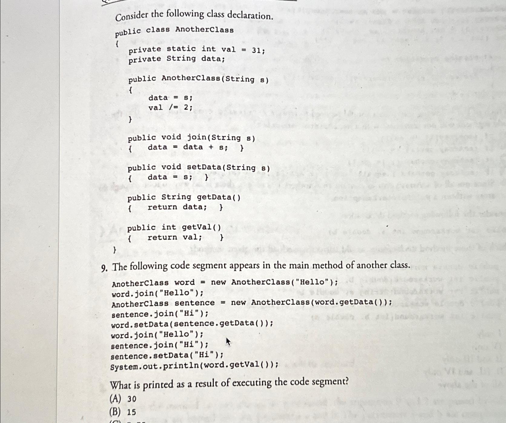 Solved Consider The Following Class Declaration.public Class | Chegg.com